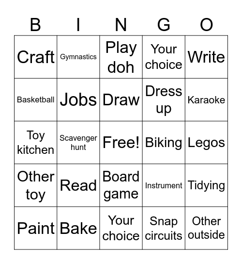 Non Screens Bingo Card
