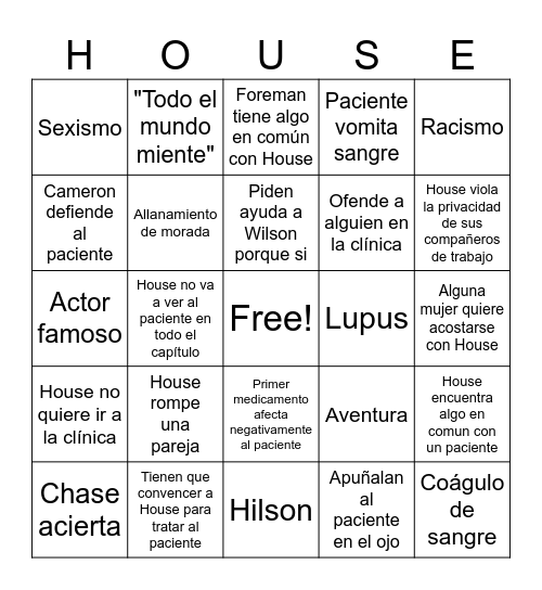 Bingo House Bingo Card