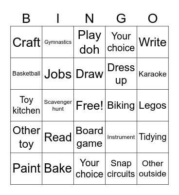 Non Screens Bingo Card