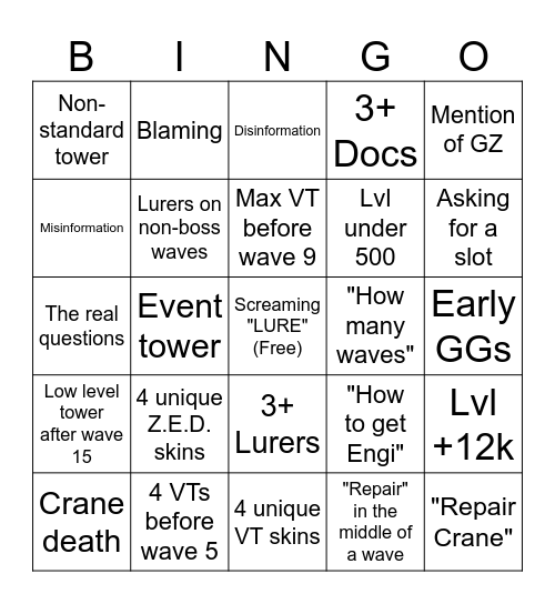 TBBF Bingo Card
