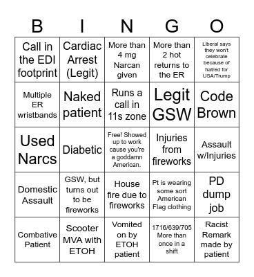 Fourth of July Bingo Card