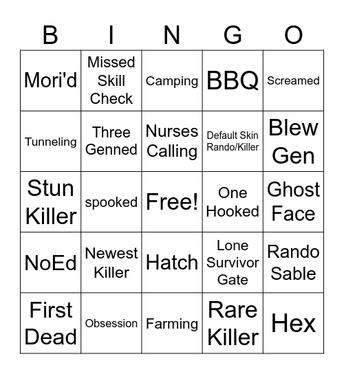 DBD Bingo Card