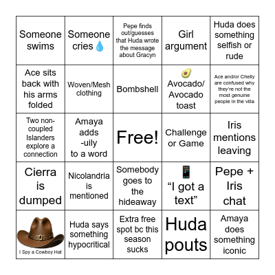 Love Island S7, E28 Bingo Card