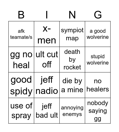 marvel rivals bingo Card