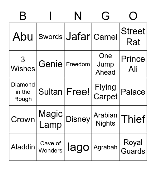 Aladdin Bingo! Bingo Card