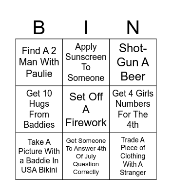 4th Of July Bingo Card