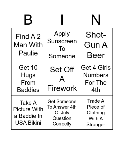 4th Of July Bingo Card