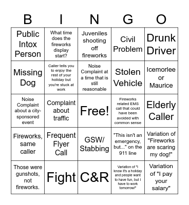 4th of July CCOM Edition Bingo Card