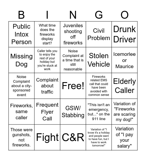 4th of July CCOM Edition Bingo Card