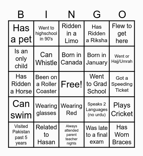 Gradutaion Bingo Card