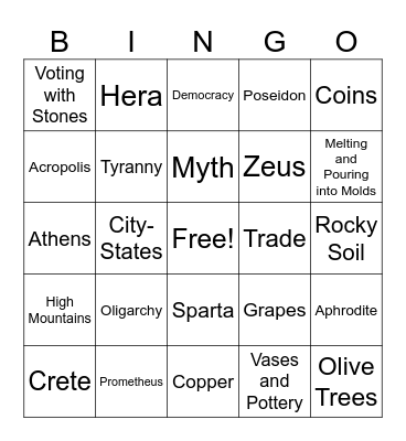 Ancient Greece Bingo Card