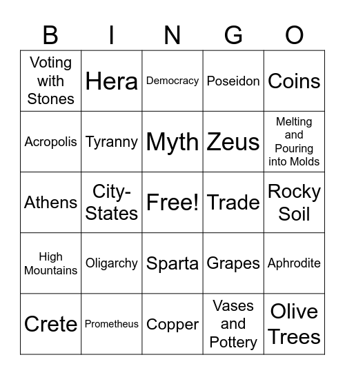 Ancient Greece Bingo Card