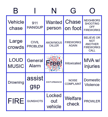 4TH OF JULY 911 Bingo Card