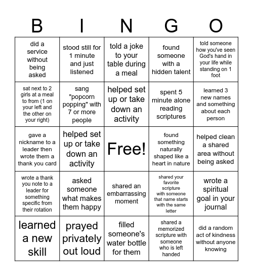 Faith Over Fear - Girls Camp 2025 Bingo Card