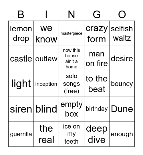 ATZ IN YOUR FANTASY SETLIST Bingo Card
