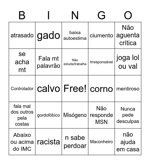 red flag Bingo Card