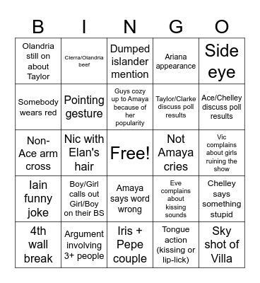 LOVE ISLAND Bingo Card