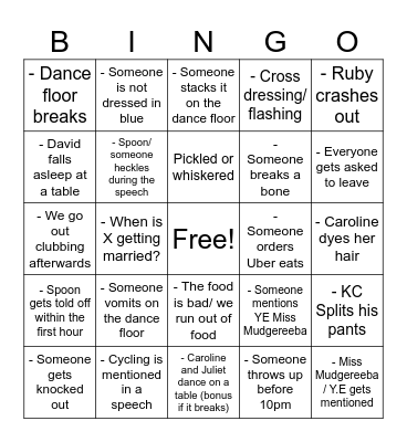 Wedding Bingo Card