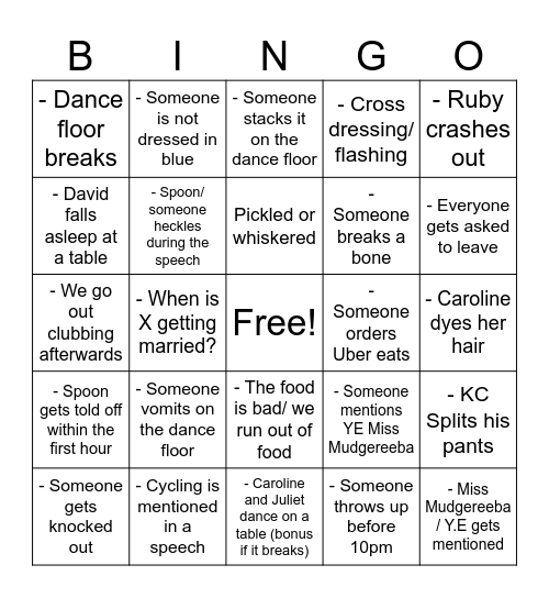 Wedding Bingo Card