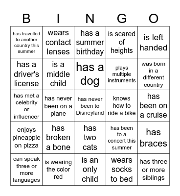 Icebreaker Bingo Card