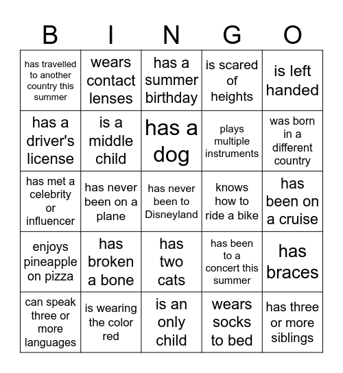 Icebreaker Bingo Card