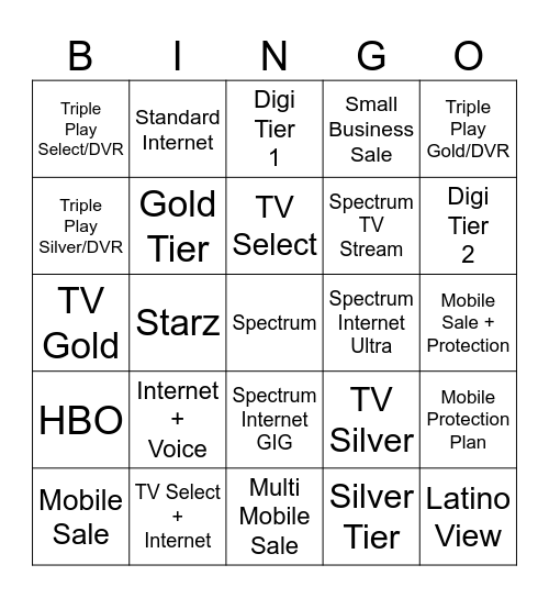 Spectrum Bingo Card