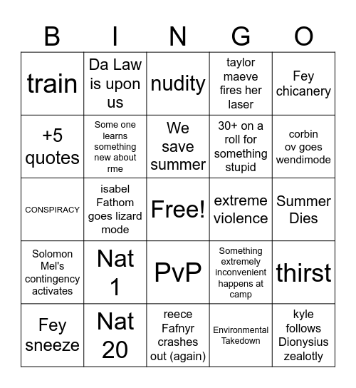~ Session 53~ summer enjoyers be like Bingo Card