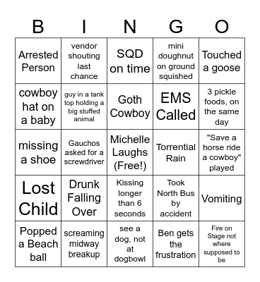 Stampede Bingo Card