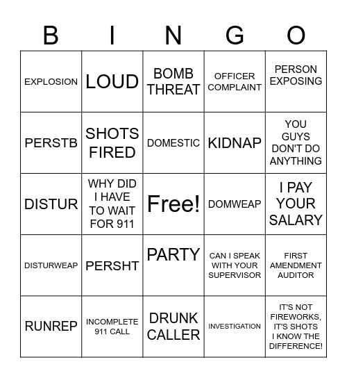 DISPATCHER BINGO Card