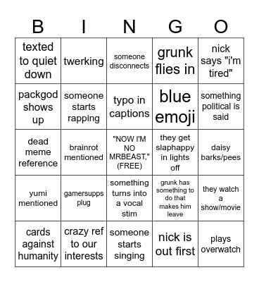 LAST TO LEAVE VC BINGO Card