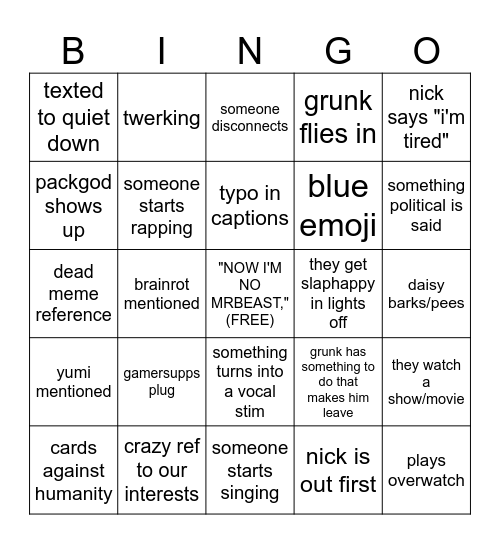 LAST TO LEAVE VC BINGO Card