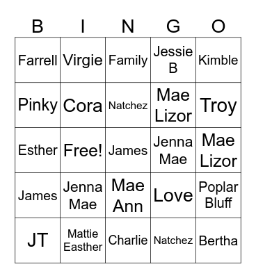 Harris/Kimble Family Reunion Bingo Card