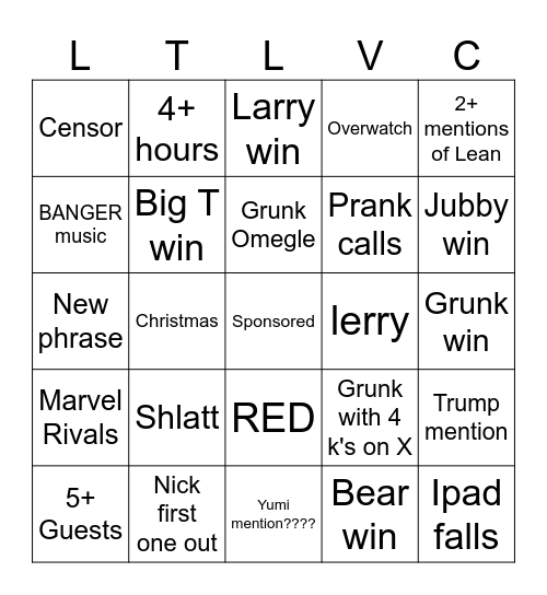 Untitled Bingo Card