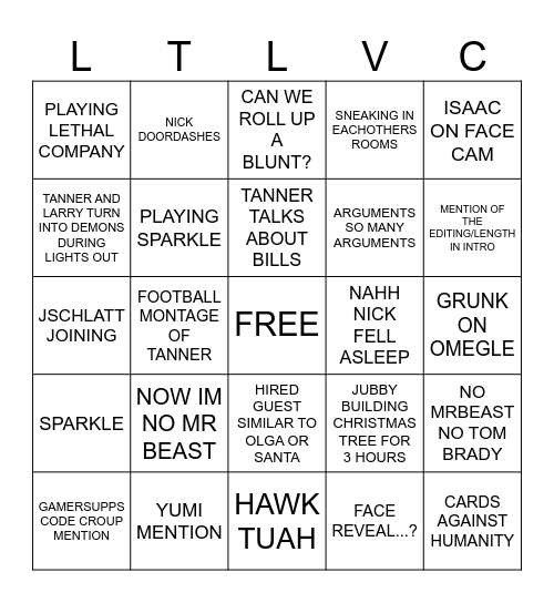 LTLVC 5 Bingo Card