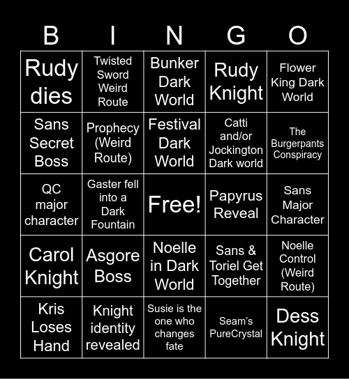 Deltarune Chapter5 Bingo Board Bingo Card