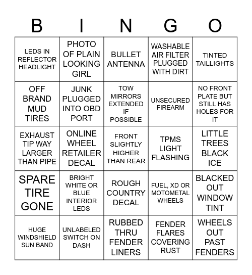 dumb kid pickup bingo Card