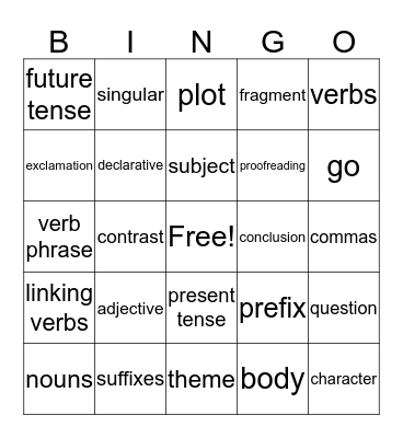 Language Vocabulary Bingo Card