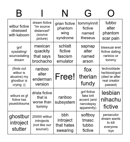 dsmp syscord server bingo Card