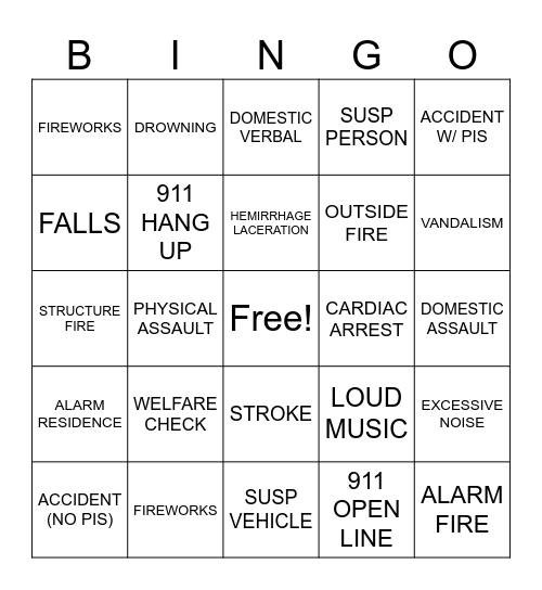 4TH OF JULY - 911 BINGO Card