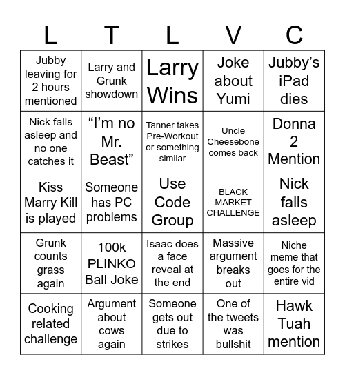 LAST TO LEAVE VC BINGO Card