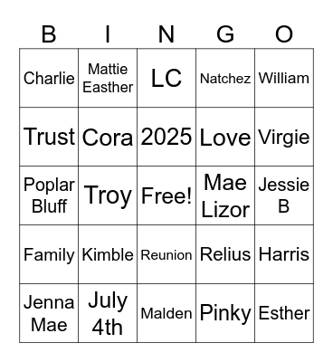 Harris &amp; Kimble Reunion 2025 Bingo Card