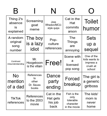 The Cat in the Hat 2026 Bingo Card