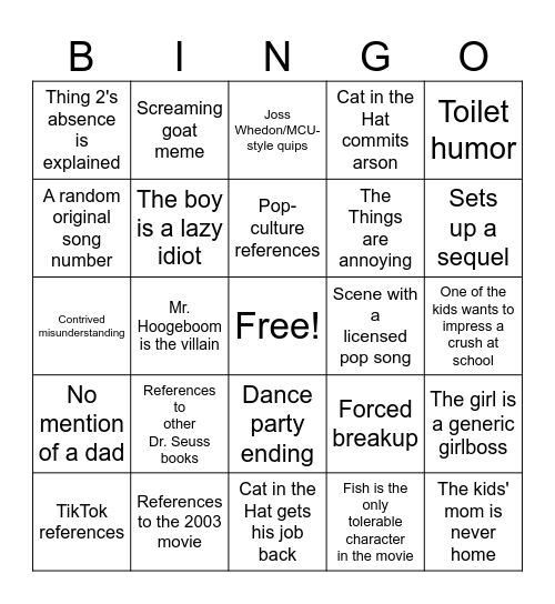 The Cat in the Hat 2026 Bingo Card