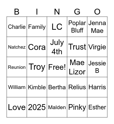 Harris & Kimble Reunion 2025 Bingo Card