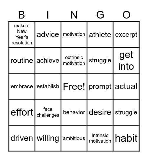 U4E Bingo Card