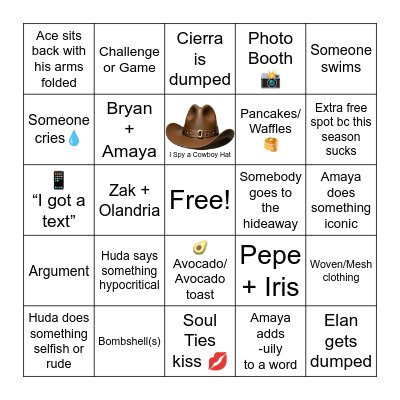 Love Island S7, E30 Bingo Card
