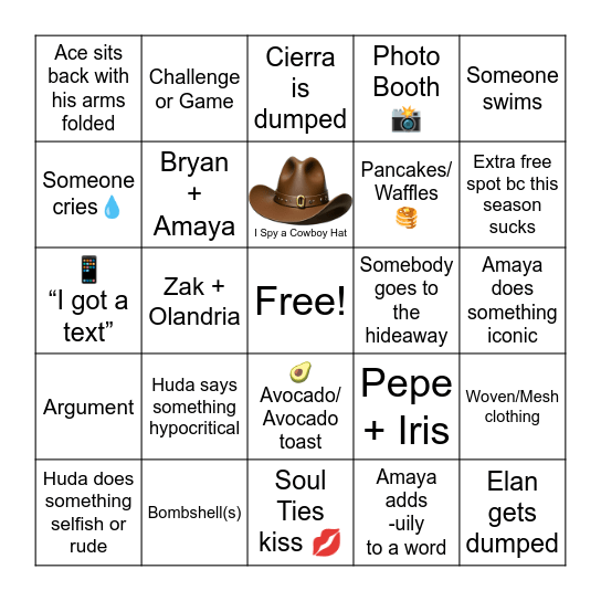 Love Island S7, E30 Bingo Card