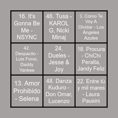 BINGO MUSICAL Bingo Card