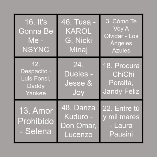BINGO MUSICAL Bingo Card