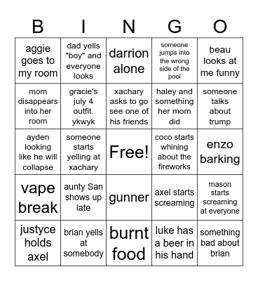 July 4 - Micah Bingo Card